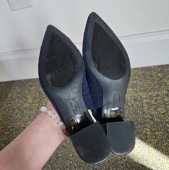 Anne Klein Navy Knit Slingback Heels Size 7 - Picture 9 of 14